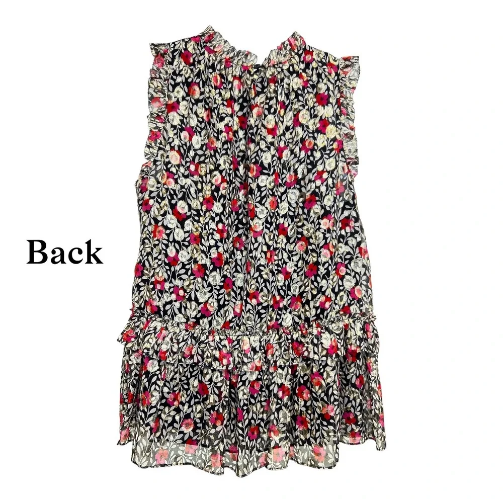 Kate Spade Metallic Floral Lurex Ruffle Blouse M Romantic Coquette Luxe Tunic
